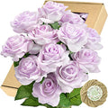 FiveSeasonStuff Real Touch Roses Artificial Flowers, Wedding Silk Flowers Bouquet & Floral Arrangement 12 Stems (Pale Lavender) - color: Pale Lavender