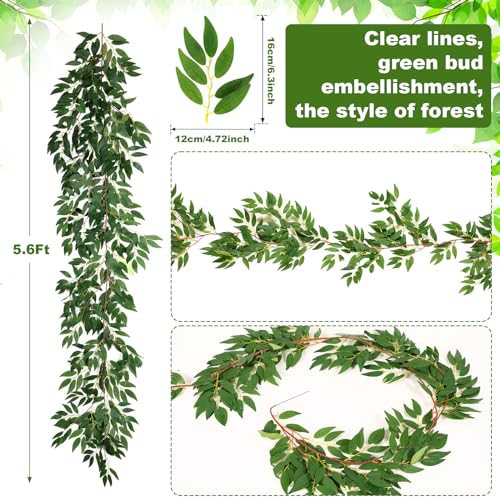 Yunlly 135ft Artificial Faux Greenery Garland Willow Leaves Vines Hanging Willow Vines Leaf Garland for Indoor/Outdoor Wedding Party Decor Wedding Table Centerpieces (Green,36 Pack)