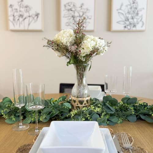 CQURE 6Pcs Eucalyptus Garland,Artificial Eucalyptus Leaves Table Greenery Garland Wreath Vines for Wedding Party Table Bedroom Wall Decor - size: 35.4 Ft without Flowers