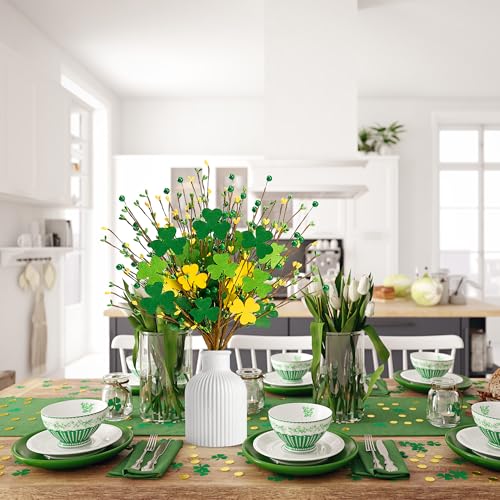 Sggvecsy St.Patrick's Day 8 Pcs Shamrock Berry Stems Artificial Wooden Shamrock Picks Green Yellow Berry Branches for Irish St.Patrick's Day Arrangement Centerpiece Home Vase Decor - color: Green and Yellow