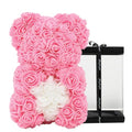 DuHouse 10 inch Rose Bear Artificial Plant for Anniversary, Birthdays, Bridal Showers - Fully Handmade, Unique Gift Box(Pink White Heart) - color: Pink White Heart