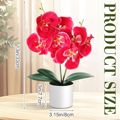 Thiccywoov 6 Pcs Fake Orchids Flowers in Pot 6 Colored Artificial Orchid Flowers with Plastic Vase Washable Silk Orchid Phalaenopsis Decor for Table Centerpiece Home Decor Office Wedding Party