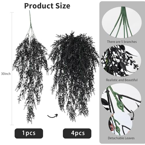 SJL Black Hanging Flowers Fake Hanging Plants Artificial Greenery Outdoor Flowers UV Resistant Fake Lavender Plant Plastic Flower Faux Vine for Garden Porch Gothic Halloween Decorations (Black) - color: Black Laven