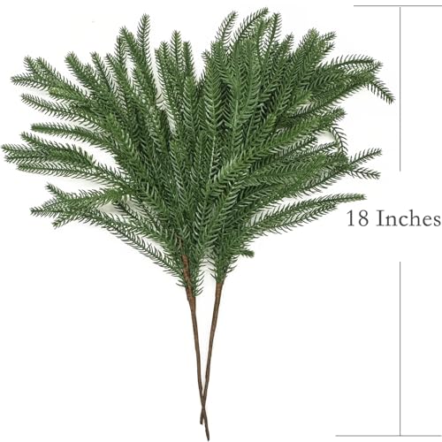 Artificial Norfolk Pine Branches, Fake Plants Christmas Stems 18 Inch, Lifelike Plastic Greenery Decoration Faux Pine Picks for Xmas DIY Shrubs for Indoor Outdoor Home Garden Decor - Dark Green 4 Pack - color: Norfolk Pine Branches / Dark Green 4 Pcs