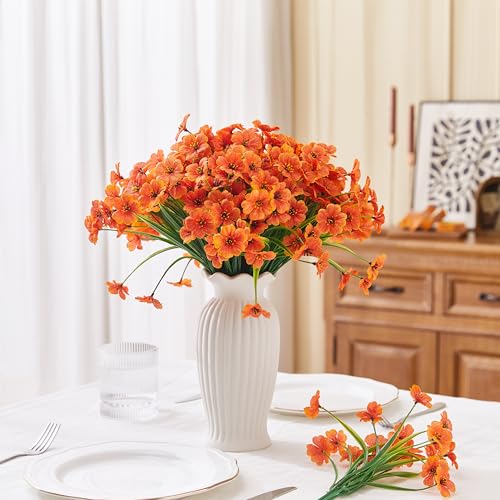 16 Bundles Orange Artificial Flowers for Outdoors Artificial Mums for Outdoor Porch Window Box Thanksgiving Decor - color: Orange, size: 15inches-16pcs