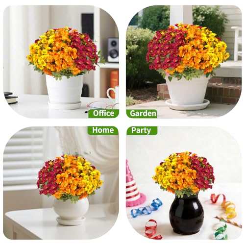 12 Bundles Artificial Daisies Flowers Outdoor Fake Plants Fake Foliage Greenery Faux Plants for Graves Hanging Outside Planter Window Box Wedding Decoration - color: Yellow , Orange, Rose Red
