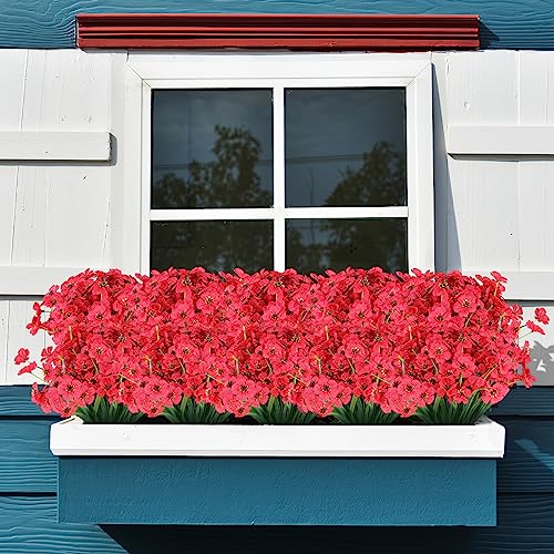 AGIRL 24 Bundles Artificial Flowers for Outdoor,No Fade Fake Plastic Flowers Faux Plants for Decoration Hanging Planters Indoor Outside Garden Porch Window Box Home Wedding Farmhouse - color: Red, size: 24
