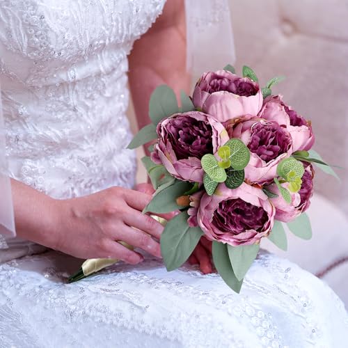 50Pcs Artificial Peonies Flowers Bulk, 4’’ Purple Peonies Fake Flowers Heads for Table, Faux Silk Peony Arrangements for Halloween, Wedding, Engagement, Party, Coffee, Dining Decorations - color: Purple