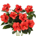 Hotop 3 Pack Artificial Hibiscus Flowers 33"x13" Silk & Plastic Tropical Bouquets Lifelike Blooms with Bendable Stems Faux Hawaiian Flowers for Home Living Room Wedding Patio (Red) - color: Red