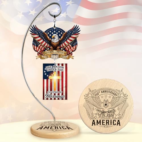 250th Anniversary America Tabletop Ornament Decorations, USA Patriotic Home Decor 1776-2026 with Bald Eagle & Cross on Engraved Wood Base, 4th of July Memorial Day Independence Day Gift - color: 00 - 250th America