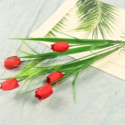 10 Bundles Artificial Tulips Flowers Outdoor,16.5 inch UV Resistant Fake Tulips Real Touch Flowers,Faux Tulips Realistic Flowers for Home Garden Outside Wedding Decor (Red) - color: Red
