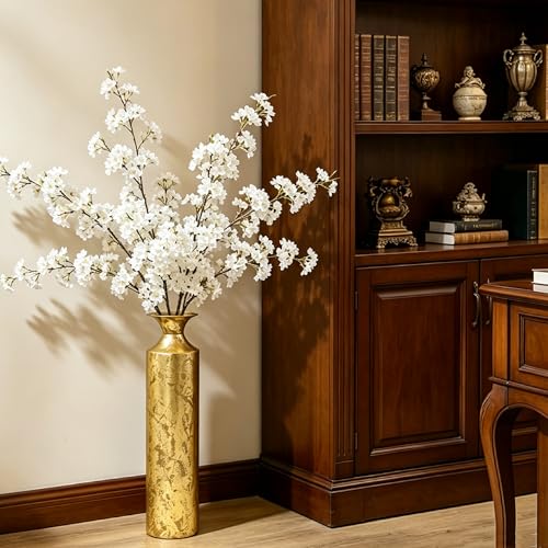 Hosley 21.75" Tall Gold Metal Floor Vase - Decorative Textured Metallic Cylinder for Floral Arrangements, Modern Home Decor & Centerpiece - color: Gold, size: 21.75" High