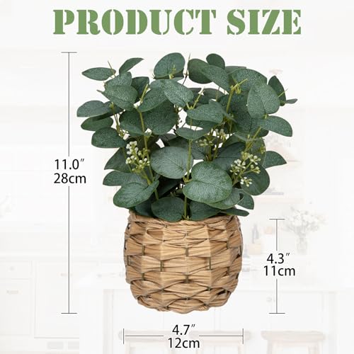 DILATATA Artificial Eucalyptus Stems in Woven Basket Planter, 11" Fake Plant Eucalyptus Leaves with White Seeds Faux Potted Plant Greenery for Table Centerpiece Office Indoor Home Decor - color: Style#1