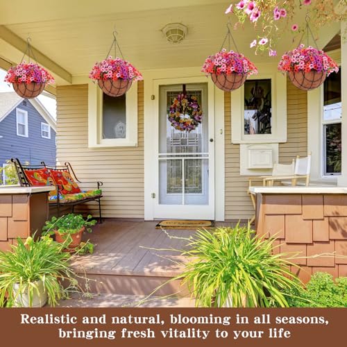 Beeveer 2 Pack Artificial Hanging Flower Basket for Outdoor Decoration Faux Orchid Hanging Plants with Coconut Lining Basket Fake Arrangement for Porch Courtyard Decor(Mixed, 2 Pack) - color: Mixed