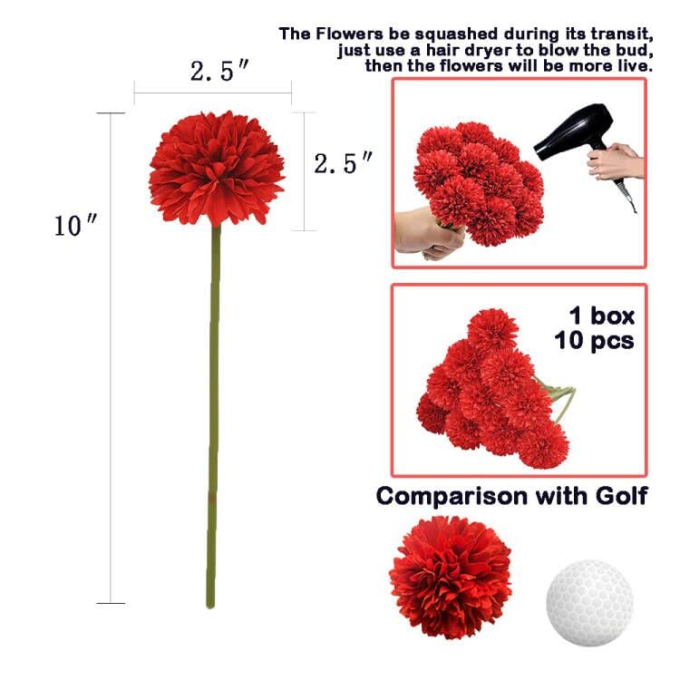10Pcs Artificial Fake Flower Plants Silk Chrysanthemum Ball Hydrangea Arrangements Wedding Bouquets Decor Home Kitchen Garden Party Table Floral Centerpieces DIY (Red) - color: Red
