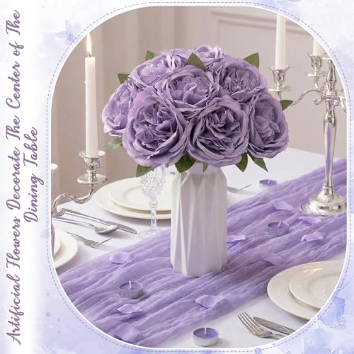 Suncalla 80 Pack Austin Rose Peonies, 3.94 Inch Artificial Flowers Heads Bulk with Stems Leaves for Arrangement Wedding Centerpiece Banquets Party Home Kitchen Decor DIY(Purple) - color: Purple