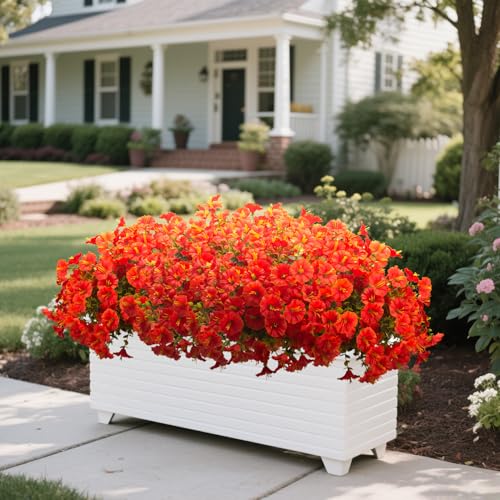 Grunyia Artificial Faux Flowers for Outdoor 16 Bundles Boxwood Fake Morning Glory for Planter,UV Resistant Fake Flowers for Home Porch Patio Outside (Orange) - color: Orange