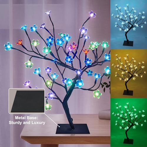 LIGHTSHARE 18 Inch Cherry Blossom Bonsai Tree, 48 LED Lights, RGB with Remote Control, 16 Color-Changing Modes, 24V UL Listed Adapter Included, Metal Base Ideal As Night Lights - color: RGB (Red, Green, Blue)