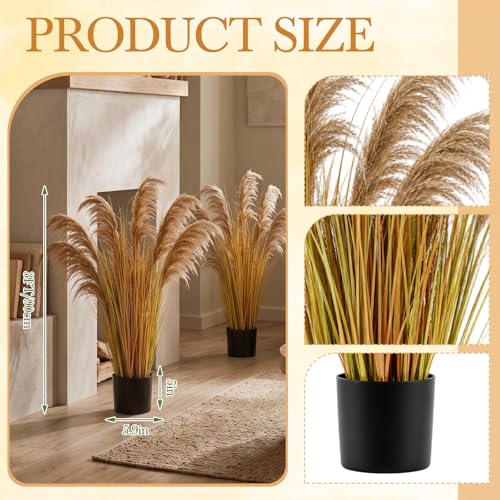 Jexine 2 Pcs Pampas Grass Potted Plants 3 ft Tall Artificial Grass Potted Artificial Greenery Floor Plants Tall in Pot for Housewarming Gift House Garden Bathroom Lobby Outdoor Decoration (Autumn) - color: Autumn, size: 3 ft