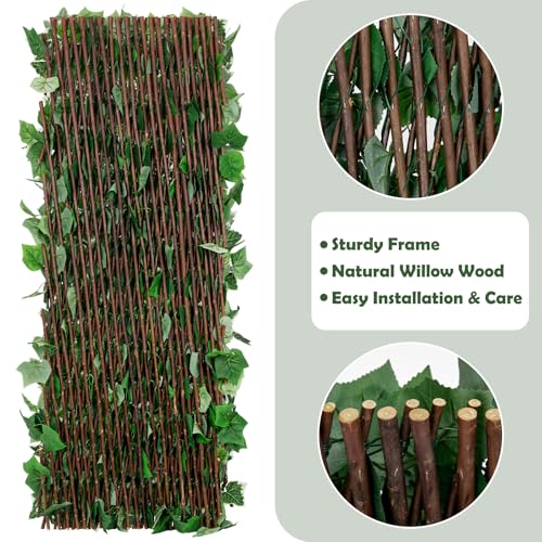 Expandable Fence Privacy Screen for Balcony Patio Outdoor, Greenery Expandable Stretchable Covers Panel Privacy Fence for Balcony Patio Garden, Single Sided Leaves (Green Ivy, 2 Pack) - color: Green Ivy, size: 2 Pack