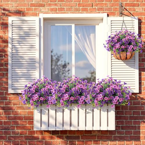 Kingsboomy Artificial Flowers for Outdoors, Faux Plants 12 Bundles Silk Colorful Fake Flowers Eucalyptus Realistic UV Resistant for Outside Home Planter Porch Patio Yard Decor (12, Mixed Purple) - color: Mixed Purple