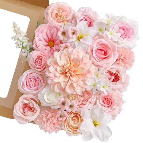 Serwalin Artificial Pink Flowers, Cake Silk Flowers for DIY Wedding Bouquets Fake Flowers, Table Centerpieces Baby Shower Birthday Party Home Decorations - color: A Blooming Pink, size: Grand