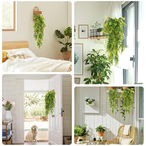 RECUTMS Artificial Hanging Leaves Plants 4Pcs Indoor Fake Vines Ivy Leaves Plastic Greenery Resistant Plastic for Wall Wedding Party Porch Garden Decoration(Yellow) - color: Style2-yellow
