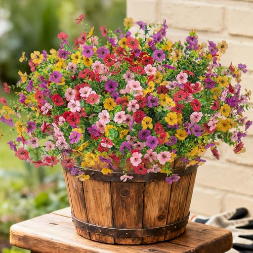 INXUGAO Artificial Fake Flowers Plants for Outdoor Spring Summer Decor, 12 Bundles Faux Silk Flowers for Outdoor Outside Planter Colorful Daisy UV Resistant Look Real for Front Door Porch Patio Yard - color: A-red Pink Purple Yellow