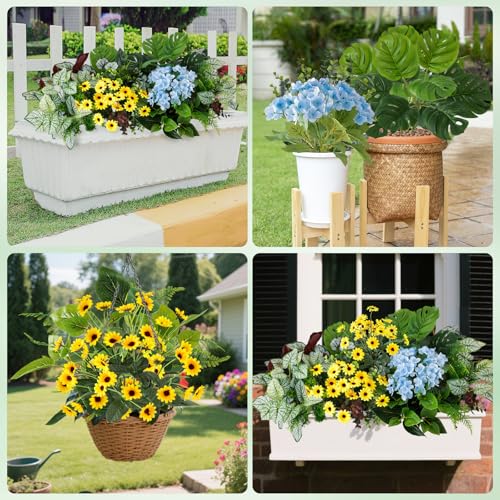 WINTS 24 Pcs Outdoor Artificial Plants UV Resistant Fake Greenery Stems Faux Shrubs for Front Porch Patio Garden Window Box Indoor Outside Home Decor