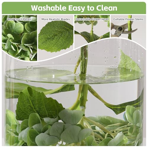 Nubry 4Pcs Hydrangea Artificial Flowers, 22.5In Latex Faux Real Touch Large Hydrangea Flowers with Long Stems & Leaves for Home Office Decor Wedding Party Arrangements(Beige&Green) - color: Beige&green, size: 4 Pcs
