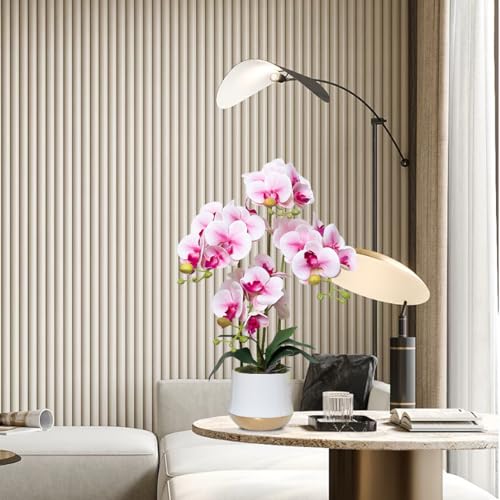 Artificial Orchid Flowers in Ceramic Vase Realistic Pink Faux Orchids 19.5 Inch Fake Phalaenopsis Plant Arrangements for Home Indoor Centerpiece Decor (Set of 4 Stems) - color: Pink, size: 14CM- WhiteGolden