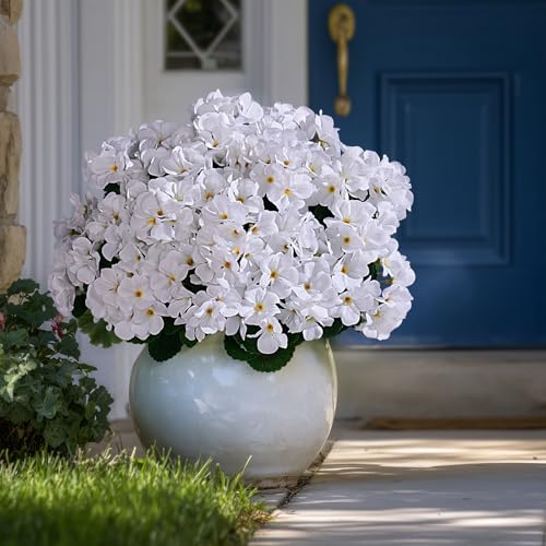 Artificial Crabapple Flowers for Outdoor 10 Pcs Artificial Chinese Flower Fake Flowers with Stems Silk Realistic Floral Arrangement for Front Door Porch Planter Patio Balcony (White) - color: White