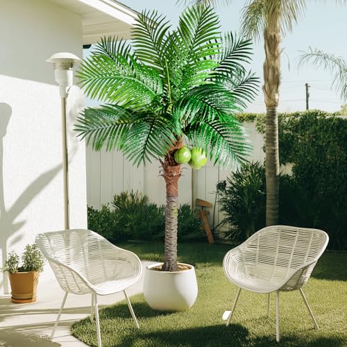 Bailikang Artificial Phoenix Palm Tree 6ft Tall - Fake Large Tropical Tree with Adjustable Leaves, Realistic Faux Sago Palm for Indoor Outdoor Decor, Patio, Poolside, Yard, Living Room, Office - size: 6ft