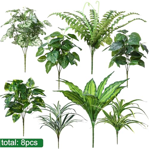 Starttag Artificial Greenery Plants Fake Plastic Leaves with Stems UV Resistant Large Bunches Outside Faux Plants Bushes for Outdoor Patio Garden Front Porch Yard Decor (Green)