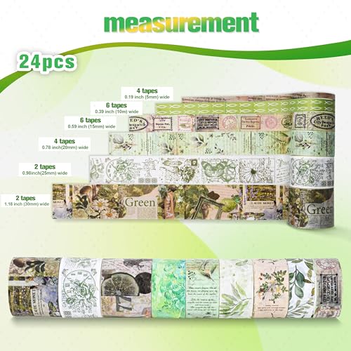 24 Rolls Washi Tape Set, Floral Decorative Tape for Scrapbooking,Junk Journal Supplies,DIY Art Crafts,Planners, Bullet Journaling and Wrapping(Secret Garden Series) - color: Secret Garden Series