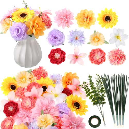 Giegxin 93 Pieces Artificial Peony Flower with Stems DIY Fake Flower Bouquets in Vase Floral Head Accessories Artificial Peony Lily for Weddings, Bouquets Parties, Home Kitchen Table Vase Decorations - style: Peony