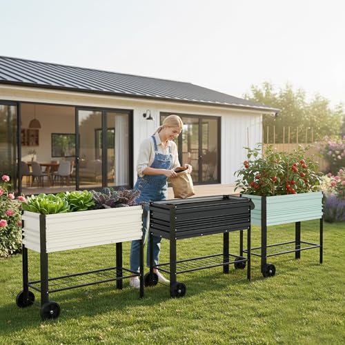 WORKPRO Galvanized Raised Garden Bed with Legs & Wheels, 37x14.6x31.6in, 400LB Capacity Elevated Planter Box for Garden, Backyard, Patio & Deck, Black