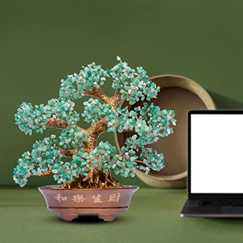 Natural Aventurine (1,251 Gemstone Count) Chakra Crystal Tree with Healing Properties - Home & Office Bonsai Feng Shui Money Tree Decoration for Luck, Success and Intelligence - 14" - color: Aventurine