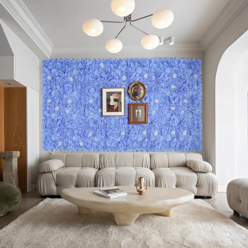 Flower Wall Backdrop 12pcs 16.5 * 16.5inches Artificial Floral Panel Faux Silk Flowers Rose Decor for Wedding Arrangement Home Wall Background Party-Light Blue - color: Light Blue, size: 16.5inch