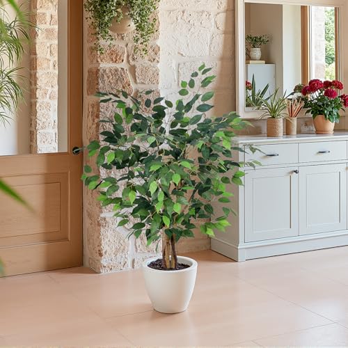 Artificial Ficus Tree 4ft, Artificial Plants Indoor with Realistic Leaves & Trunk, Fake Plants for Home Office Living Room Decor. - style: 4ft