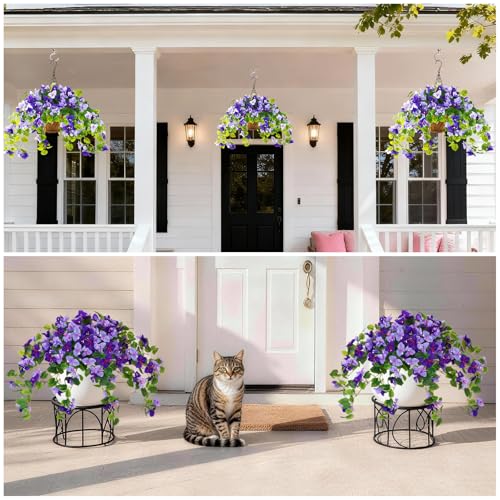 Faux Bougainvillea Artificial Flowers Plants for Outdoor Spring Summer Decoration, 2 Pcs Fake Silk Flower Outside UV Resistant Realistic Long Trailing Vines for Home Porch Patio Balcony Yard(Purple) - color: Mix 1