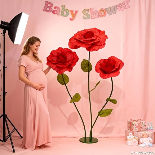 Giant Artificial Rose Decor, Oversized Standing Flower for Wedding Receptions, Photo Shoots, Parties & Romantic Spaces (red) - color: Red