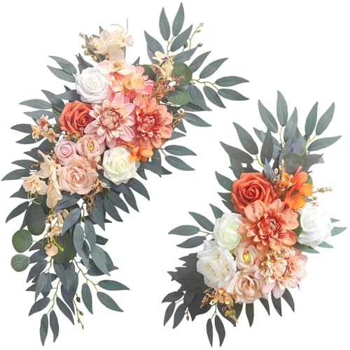Wedding Arch Flowers (2-Pack), Artificial Dusty Rose Floral Arch Decorations for Weddings Ideal for wedding welcome signage Decorations , banquet backdrop arrangements, and bridal parties (Orange) - color: Orange