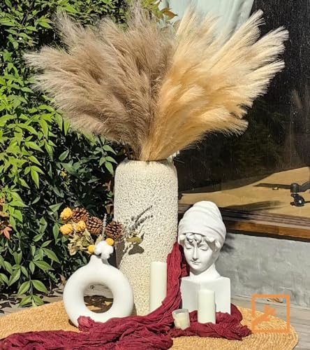 ZIFTY 7-Pcs 38"/3.1FT Faux Pampas Grass Large Tall Fluffy Artificial Fake Flower Boho Decor Bulrush Reed Grass for Vase Filler Farmhouse Home Wedding Decor (Beige&Taupe) - color: Beige & Taupe, size: 38in 7pcs