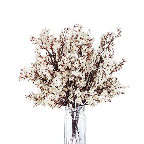 10 Pcs Babys Breath Gypsophila Artificial Flowers Bouquet Fake Silk Flowers Real Touch Flowers for Home Wedding Centerpiece Arrangement Festival Party Decoration(White)
