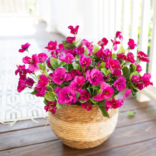 Fake Hibiscus Artificial Flowers for Outdoors Spring Summer Decoration, 6 Bundles Silk Hibiscus Flowers Bouquet UV Resistant Look Real Faux Plants for Outside Planter Front Door Porch Balcony, Fuchsia - color: Fuchsia