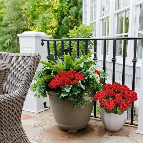 4Pcs Geraniums Artificial Flowers Realistic for Outdoors 14" Red Faux Silk Geraniums for Outdoors UV Resistant Fake Flowers for Planters Garden Home Kitchen Table Centerpieces Cemetery (Red) - color: Red