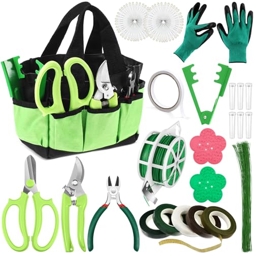 207 Pcs Flower Arrangement Supplies Florist Garden Tool Gift Kit for Women Include Green Tool Bag Thorn Remover Rose Stripper Outdoor Hand Tools Stem Pruning Shear Gloves Stem Wire Etc Wedding DIY Kit - color: Green