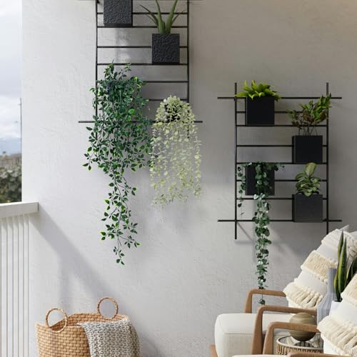 Freyalife 2pcs Fake Hanging Plants for Room Decor,Artificial Potted Plants Eucalyptus for Aesthetic Vintage Boho Home Office Living Bedroom Wall Patio Bathroom Bookshelf Christmas Indoor Outdoor Decor - color: 2 Pots of Mandala Eucalyptus
