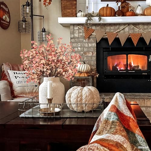 Yastouay Fake Fall Flowers Thanksgiving Table Decor, 5Pcs Fall Beige Brown Artificial Flowers for Decorations, Babys Breath Artificial Flowers Bulk for Thanksgiving Fall Decor Floral Arrangement - color: Beige Brown, size: 5 Pcs